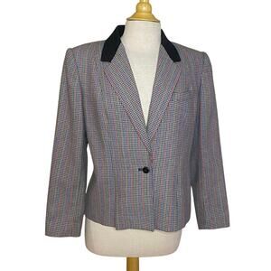 Vintage 80s 90s black colorful houndstooth print blazer